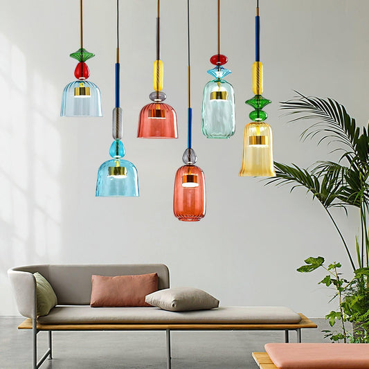 LuxRoyale Artistic Jewel-Toned Glass Pendant Light - Modern Sculptural Ceiling Lamp