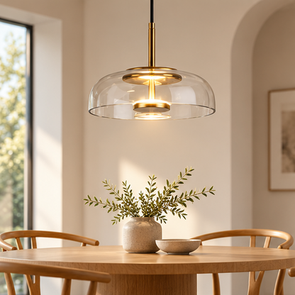 Open Amber Glass Gold LED Pendant Light
