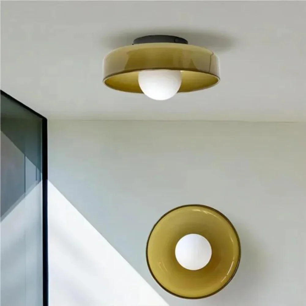 LuxRoyale Modern Glass Wall Ceiling Lamp-Japandi Minimalist Flush Mount LED Fixture