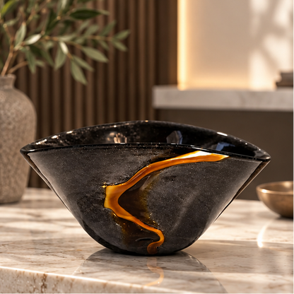 LuxRoyale Large Black Glass Flower Vase -  Handblown Decorative Centerpiece for Modern Home Decor