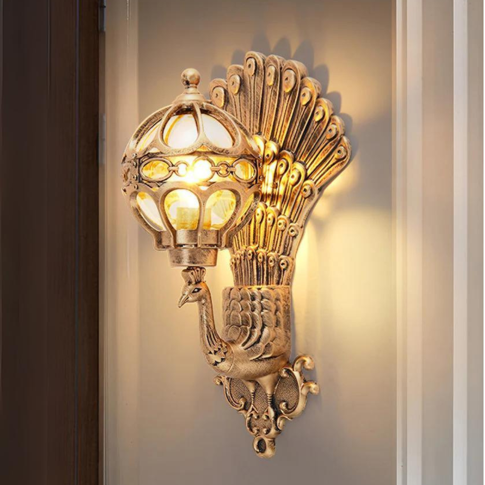 Luxora - European Style Retro Peacocks Waterproof Outdoor Wall Light - Bronze