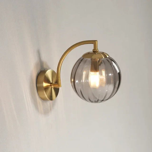 Gold Wall Sconce with Ribbed Glass Globe 0