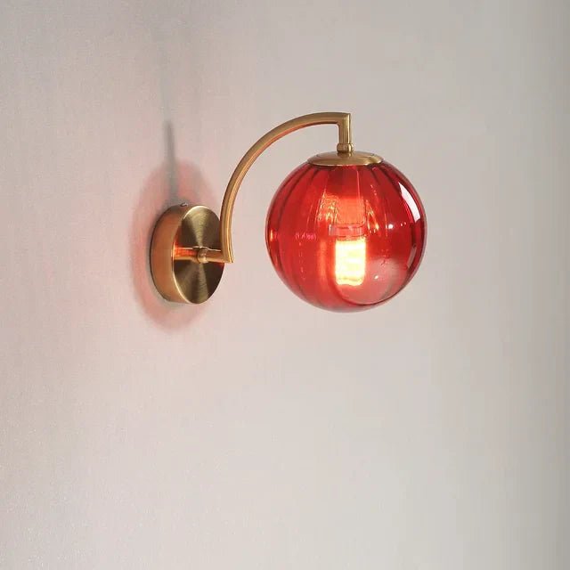 Gold Wall Sconce with Ribbed Glass Globe 7