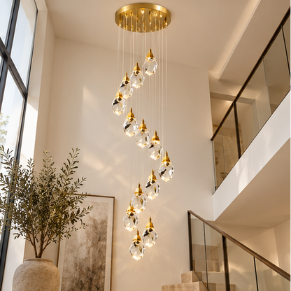 Royelux Gold LED Crystal Chandelier Pendant Ceiling Light, Adjustable Drop