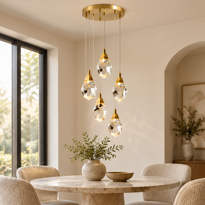 Royelux Gold LED Crystal Chandelier Pendant Ceiling Light, Adjustable Drop