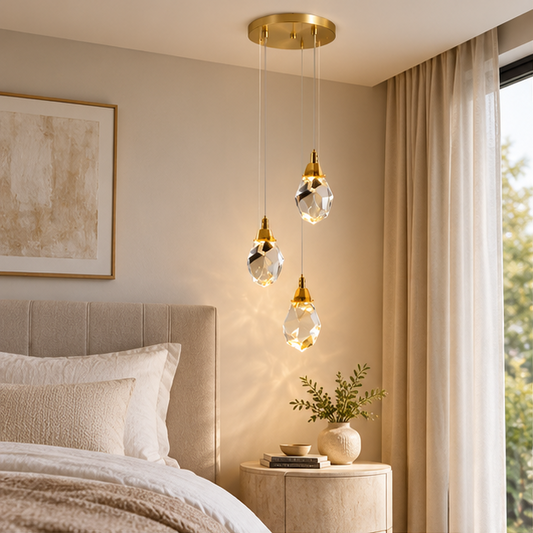 Royelux Gold LED Crystal Chandelier Pendant Ceiling Light, Adjustable Drop