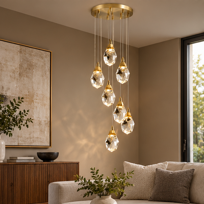 Royelux Gold LED Crystal Chandelier Pendant Ceiling Light, Adjustable Drop
