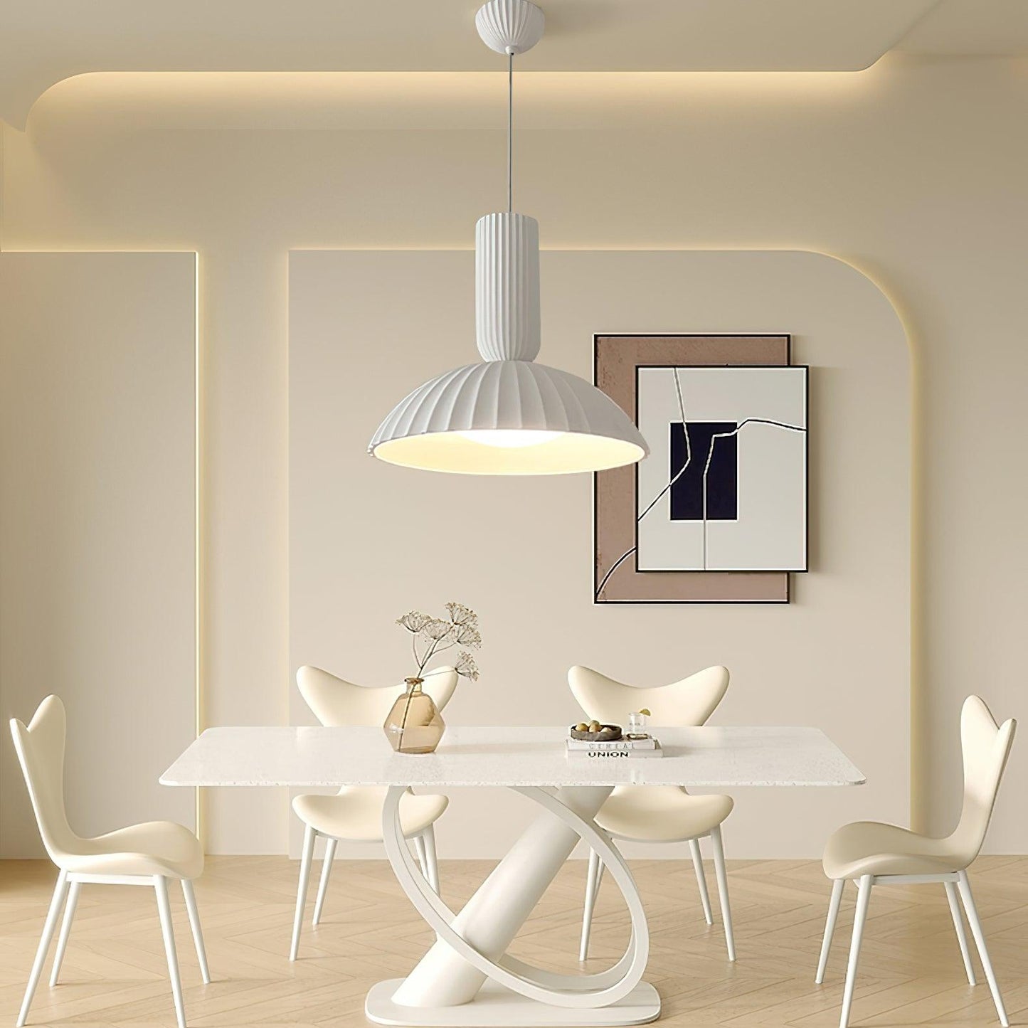 RoyaleGlow Pleated Dome Pendant Light - Modern Fluted Ceiling Fixture for Dining & Kitchen
