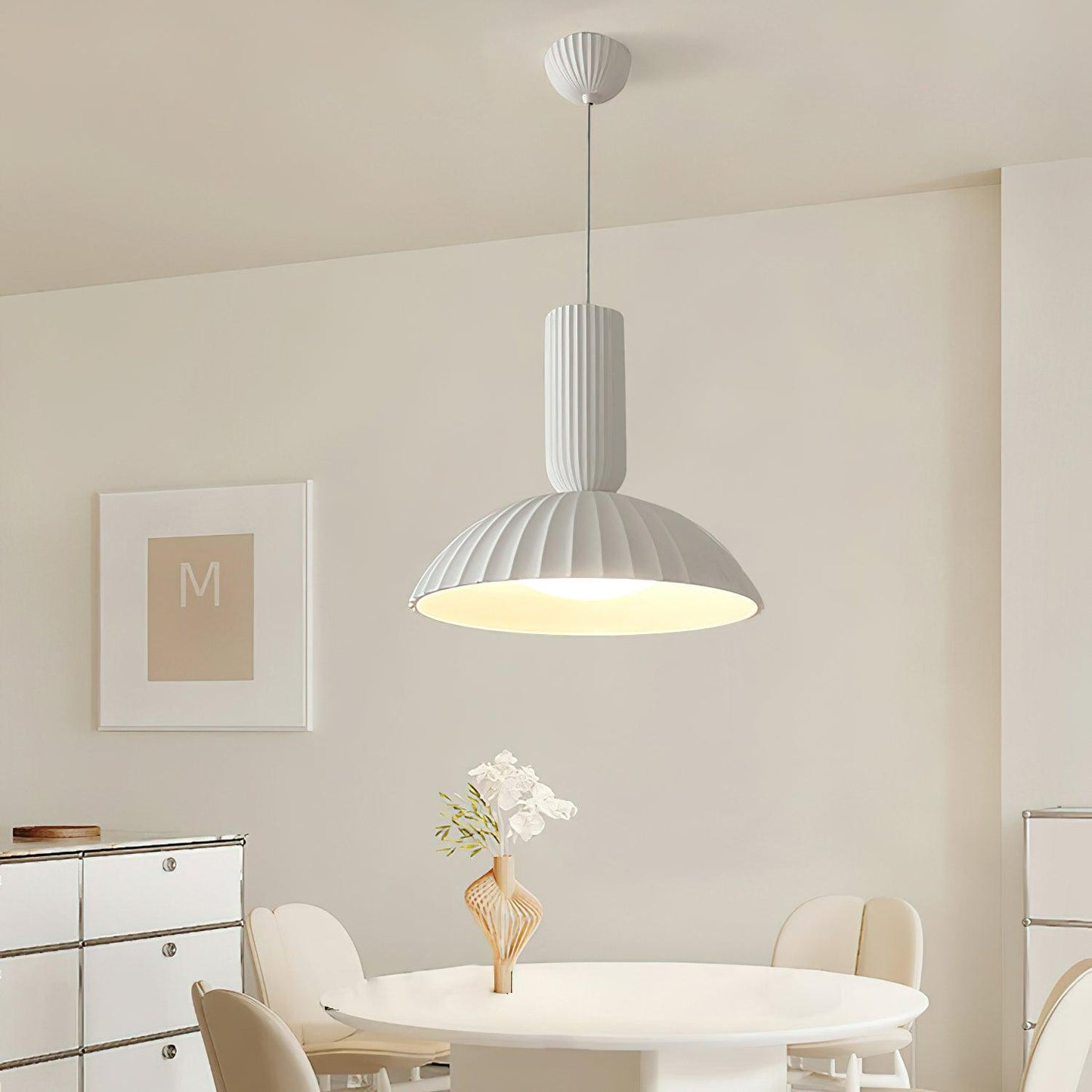 RoyaleGlow Pleated Dome Pendant Light - Modern Fluted Ceiling Fixture for Dining & Kitchen