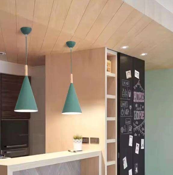 Royaleva Modern Nordic Black Cone Pendant Light With Wooden Top