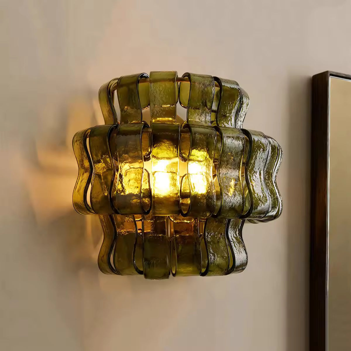 LuxRoyale Murano Glass Wall Lamp - Rippled Ribbon Sconce Light