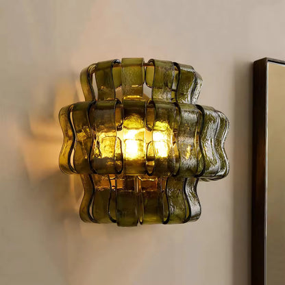 LuxRoyale Murano Glass Wall Lamp - Rippled Ribbon Sconce Light