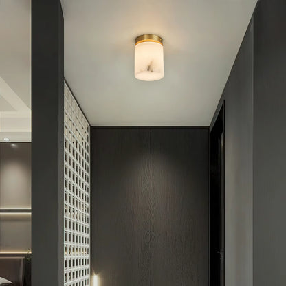 RoyaleGlow Alabaster Brass Flush Mount Ceiling Light - Modern Globe Fixture