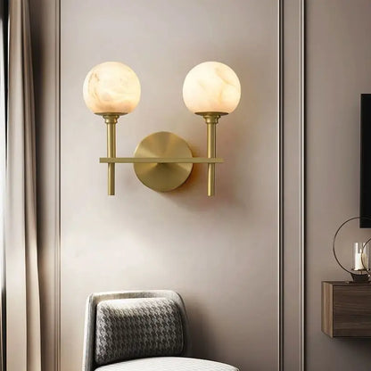 Royelux Modern Brass & Alabaster Globe Wall Sconce for Bedroom & Living Room.