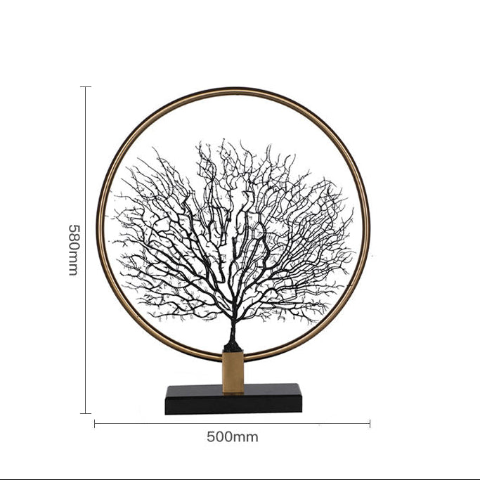 RoyaleGlow Vintage Style Tabletop Tree Sculpture - Gold Ring & Metal Silhouette Art