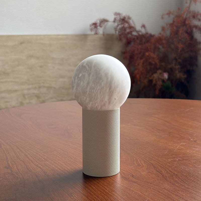 RoyaleGlow Japandi Alabaster Orb Table Lamp for Bedroom & Living Room Decor