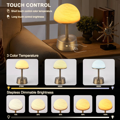 Royelux Rechargeable Alabaster Table Lamp - Cordless Touch Control LED Bedside Light