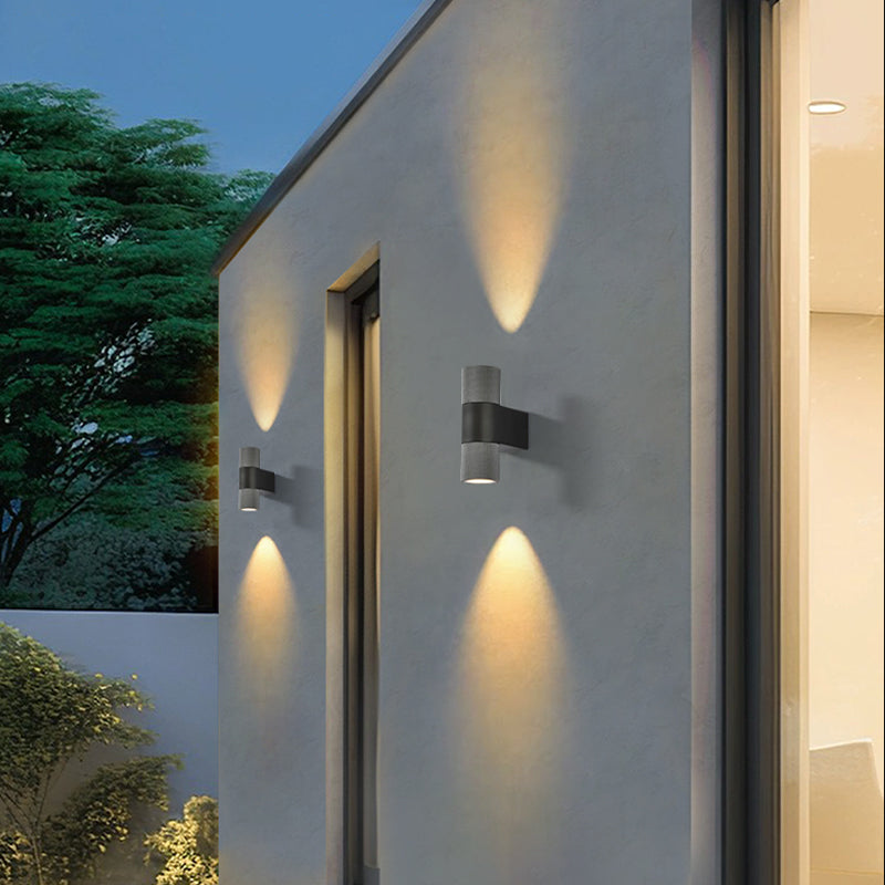 LuxRoyale Gold & Black Outdoor Up Down Wall Sconce - 12W IP65 LED Exterior Light