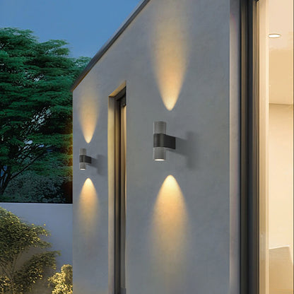 LuxRoyale Gold & Black Outdoor Up Down Wall Sconce - 12W IP65 LED Exterior Light