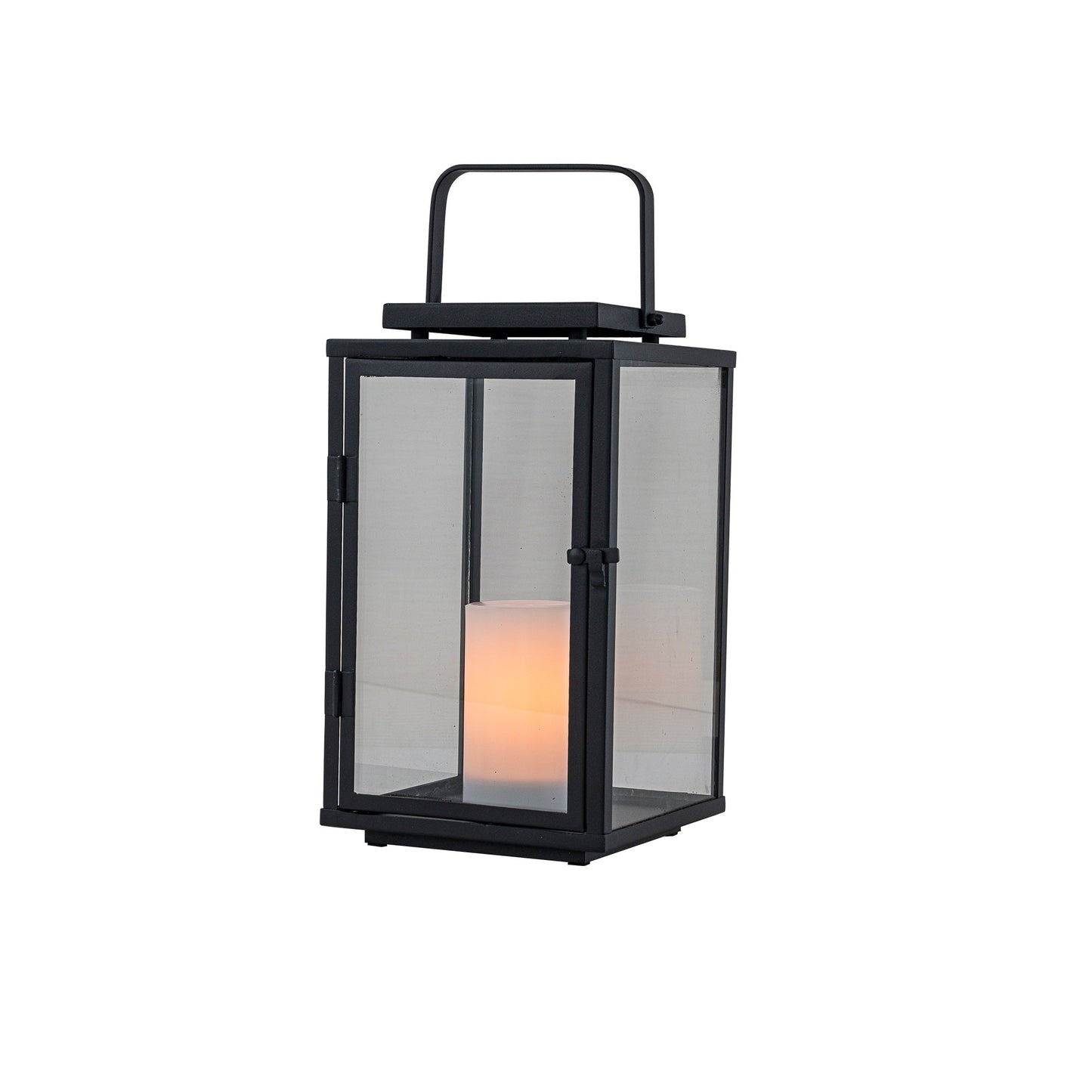 H12 Inch Modern Solar Outdoor Lantern with Flickering LED Candle Black Metal Lantern with Tempered Glass, Minimalist Decorative Lantern for Patio Porch Garden 0