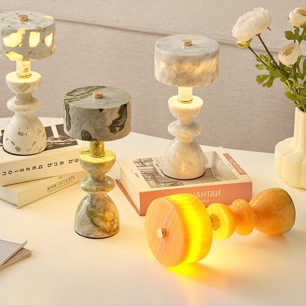RoyaleGlow Minimalist Marble LED Table Lamp with USB Charging Port