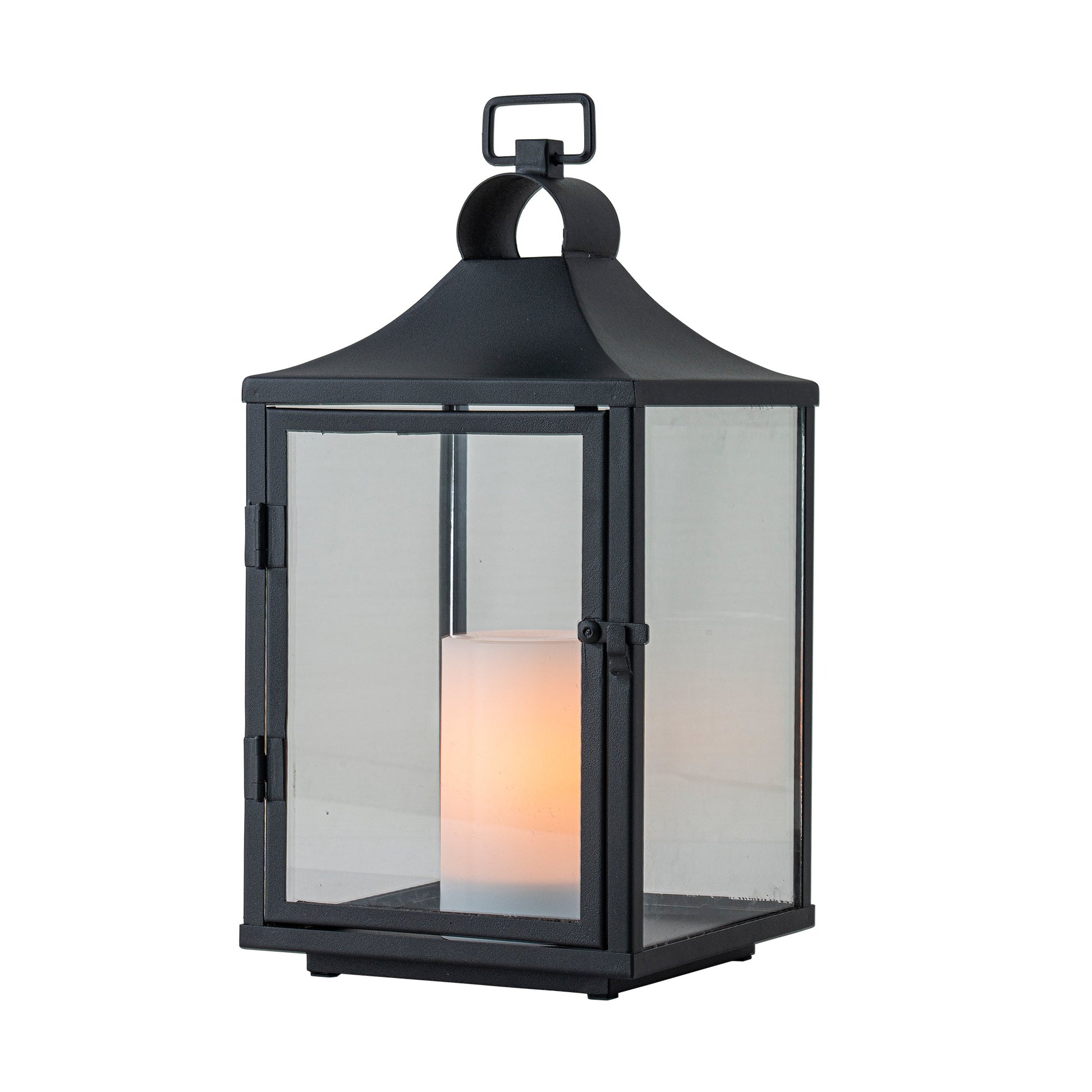 H14 Inch Classic Farmhouse Outdoor Solar Lantern with Flickering LED Candle Black Metal Decorative Lantern with Tempered Glass Hanging Lantern for Patio Porch Garden Table 0