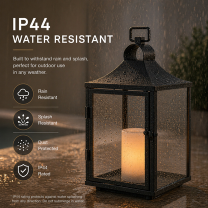 H14 Inch Classic Farmhouse Outdoor Solar Lantern with Flickering LED Candle Black Metal Decorative Lantern with Tempered Glass Hanging Lantern for Patio Porch Garden Table 3