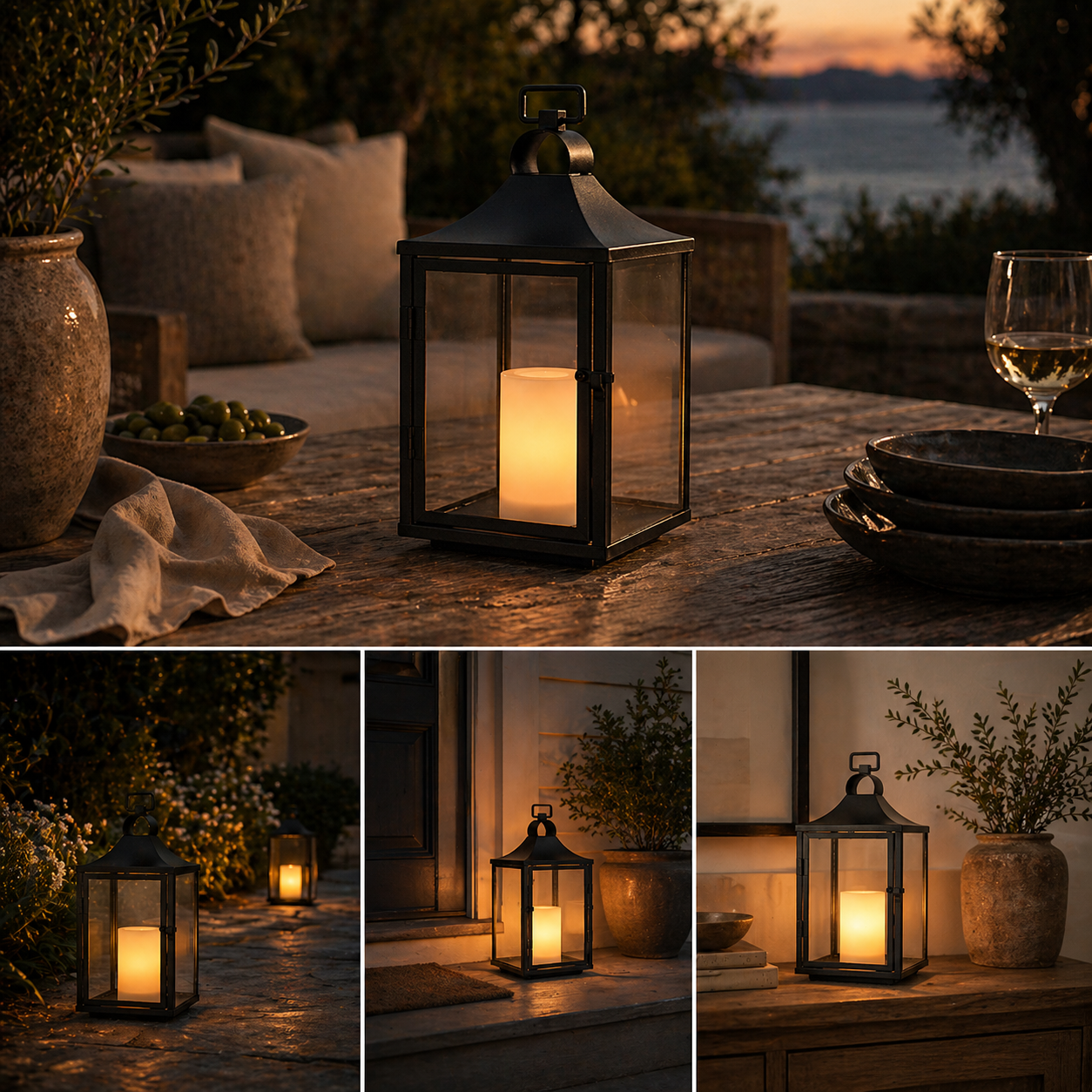 H14 Inch Classic Farmhouse Outdoor Solar Lantern with Flickering LED Candle Black Metal Decorative Lantern with Tempered Glass Hanging Lantern for Patio Porch Garden Table 4