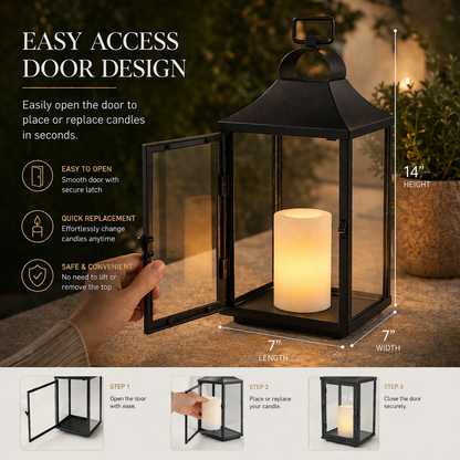H14 Inch Classic Farmhouse Outdoor Solar Lantern with Flickering LED Candle Black Metal Decorative Lantern with Tempered Glass Hanging Lantern for Patio Porch Garden Table 5
