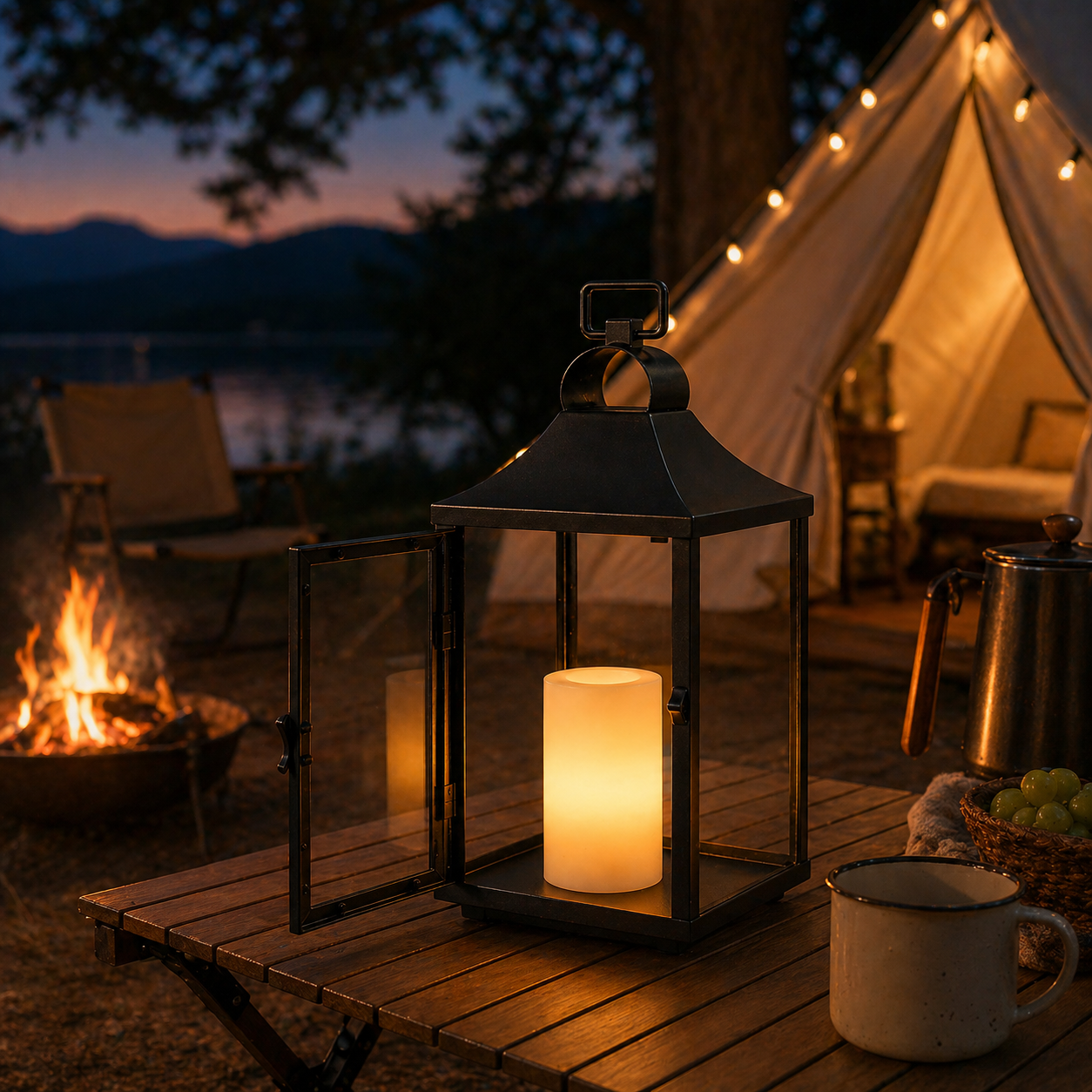H14 Inch Classic Farmhouse Outdoor Solar Lantern with Flickering LED Candle Black Metal Decorative Lantern with Tempered Glass Hanging Lantern for Patio Porch Garden Table 6