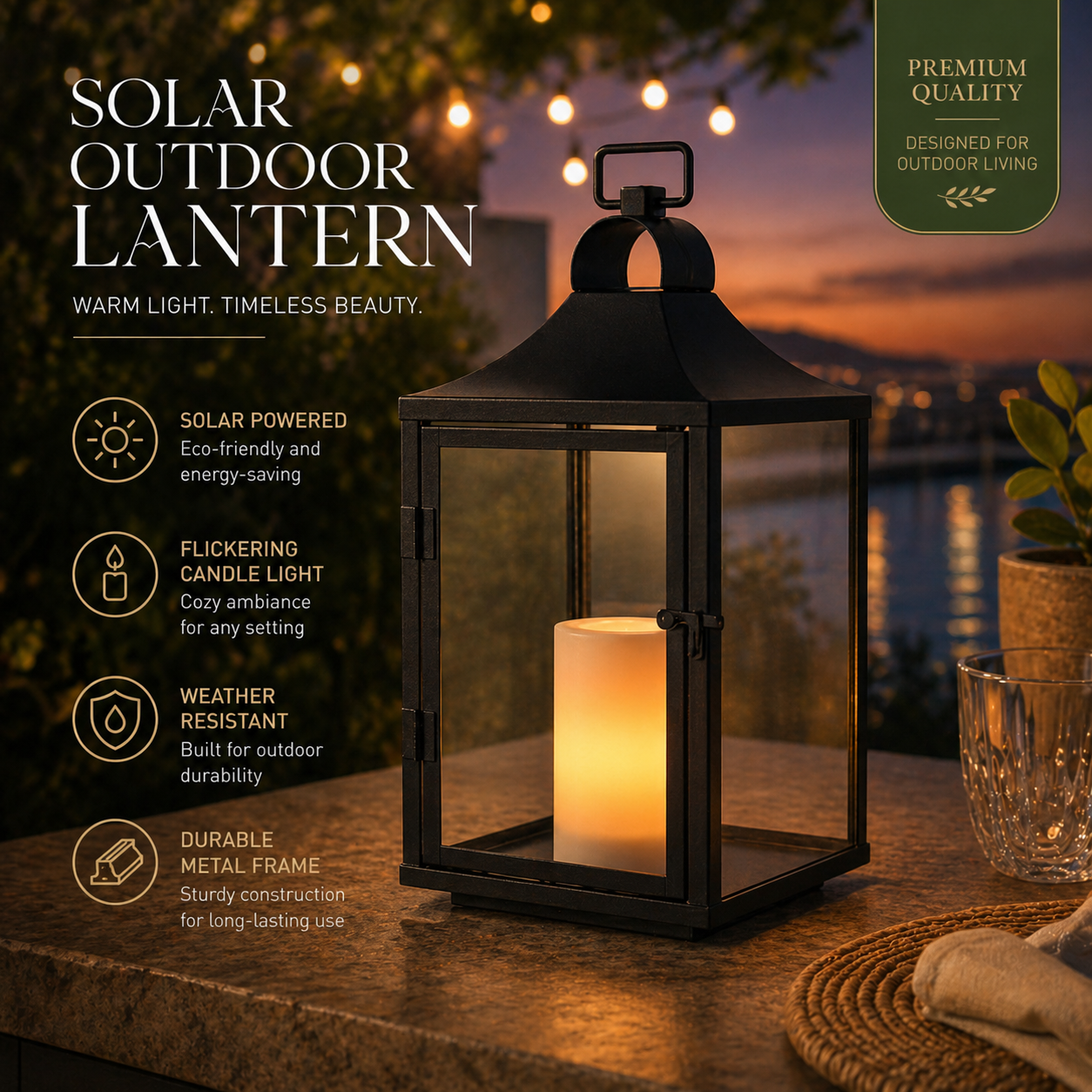 H14 Inch Classic Farmhouse Outdoor Solar Lantern with Flickering LED Candle Black Metal Decorative Lantern with Tempered Glass Hanging Lantern for Patio Porch Garden Table 7