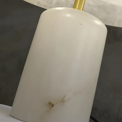 LuxRoyale Alabaster & Brass LED Table Lamp with Drum Shade & Ring Finial