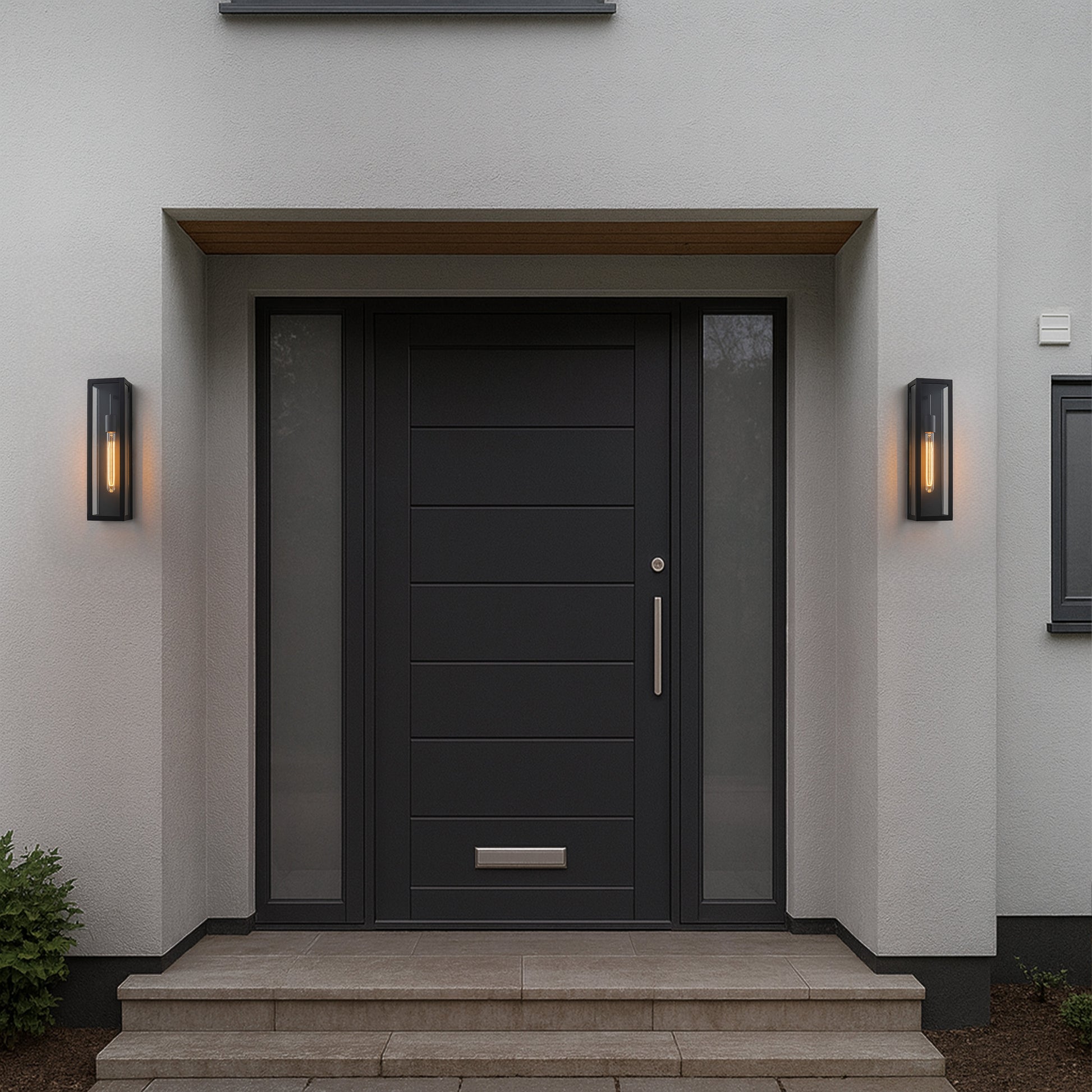 H18" 1-Light Modern Minimalist Black Outdoor Wall Lantern with Clear Glass Dusk to Dawn Outdoor Exterior Wall Light Open Bottom Wall Sconce for Porch Garage Entryway 6