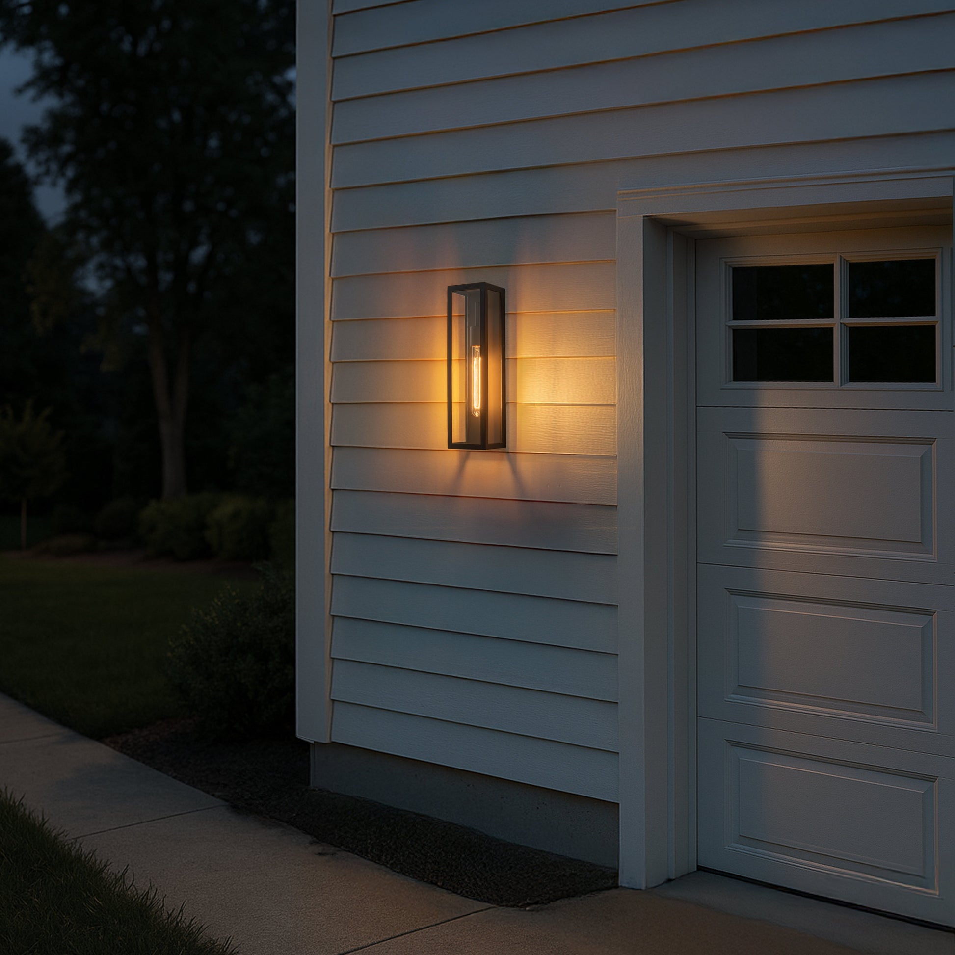 H18" 1-Light Modern Minimalist Black Outdoor Wall Lantern with Clear Glass Dusk to Dawn Outdoor Exterior Wall Light Open Bottom Wall Sconce for Porch Garage Entryway 7