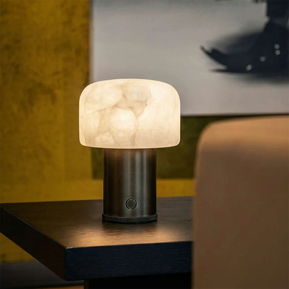 RoyaleGlow Alabaster Cordless Lamp - Modern Aluminum LED USB Rechargeable Table Lamp