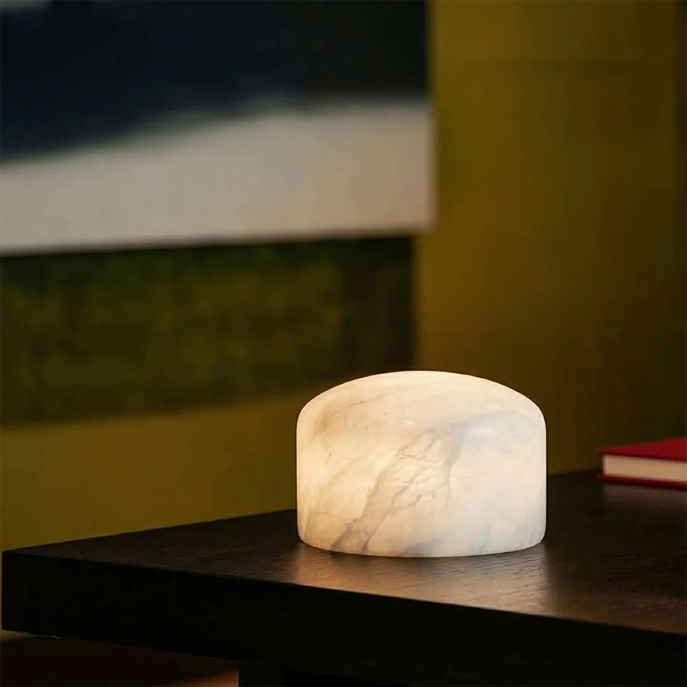 RoyaleGlow Alabaster Cordless Lamp - Modern Aluminum LED USB Rechargeable Table Lamp