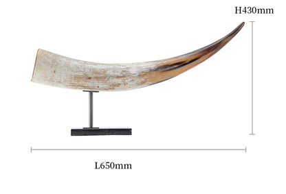 RoyaleGlow Natural Ox Horn Sculpture on Marble Base- Handcrafted Luxury Modern Decor