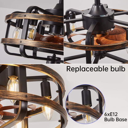 Royelux Industrial Flush Mount Ceiling Fan With Lights And Remote Control - Rustic Walnut Finish