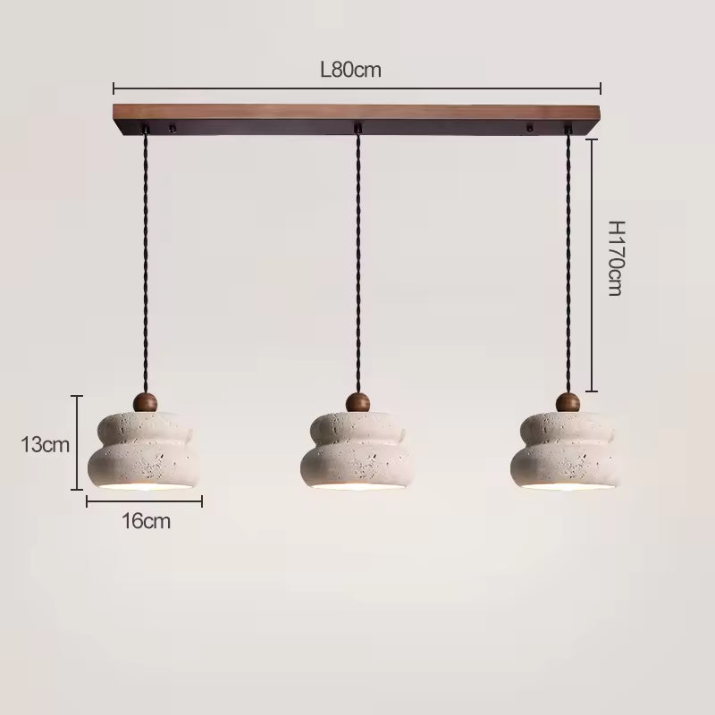 RoyaleGlow Modern Travertine & Walnut 3 Head Linear Chandelier for Dining, Kitchen Island