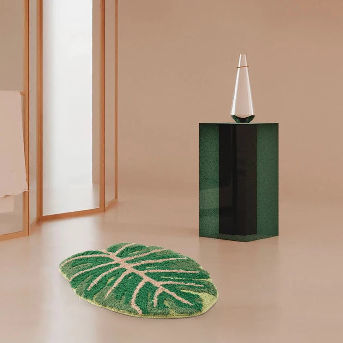 LuxRoyale Monstera Leaf Bath Mat - Soft Absorbent Tropical Area Rug