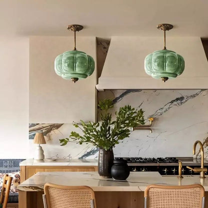 Royelux Vintage Milk Glass Semi-Flush Mount Pendant Light with Brass Accents