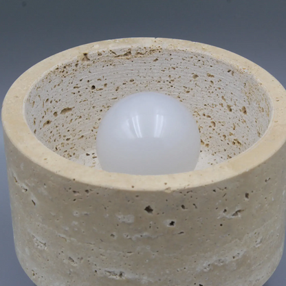 RoyaleGlow Japandi Travertine Wood LED Flush Mount Ceiling Light - Modern Minimalist