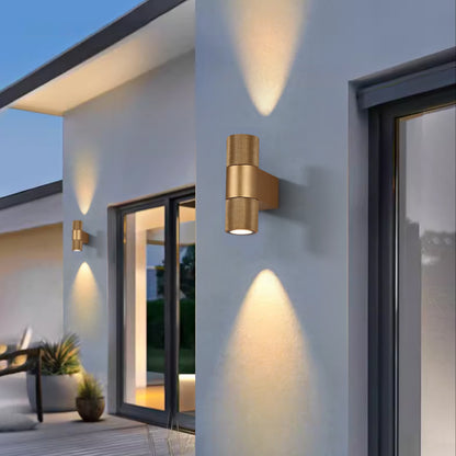 LuxRoyale Gold & Black Outdoor Up Down Wall Sconce - 12W IP65 LED Exterior Light