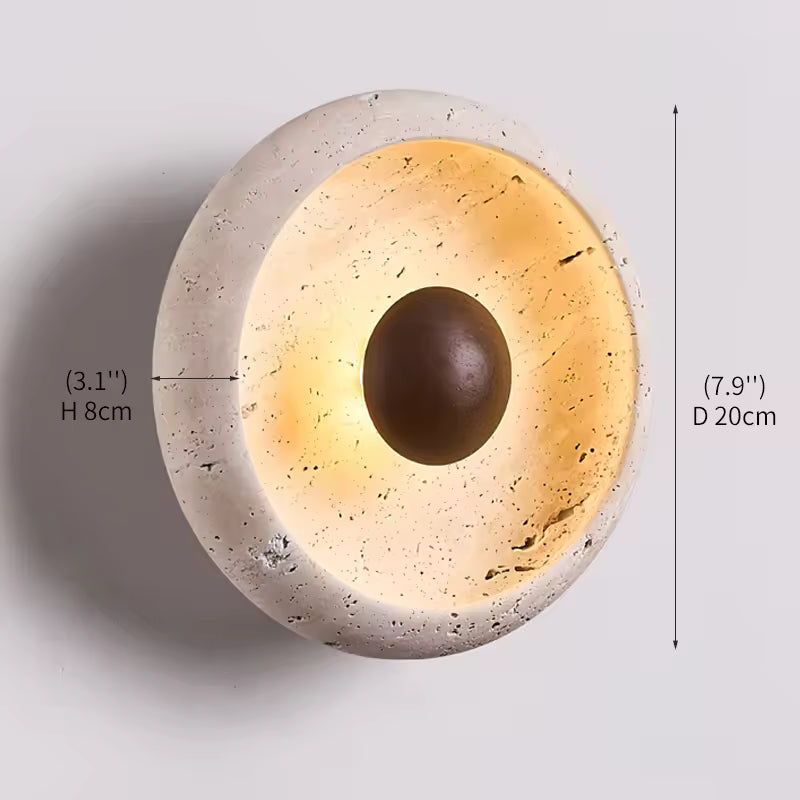 LuxRoyale Round Travertine Wall Lamp Natural Stone Light