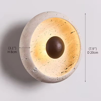 LuxRoyale Round Travertine Wall Lamp Natural Stone Light