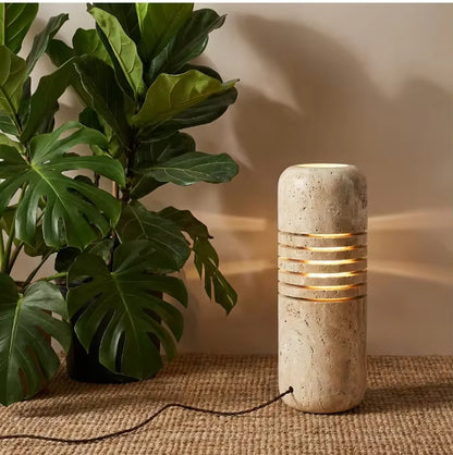 RoyaleGlow Natural Travertine Stone Floor Lamp Sculptural Column Light