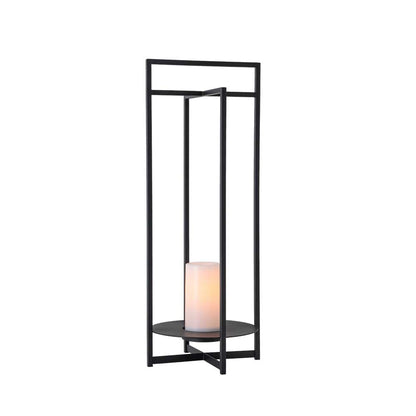 H24" Solar-Powered Outdoor Lantern with Flickering LED Candle Automatic Dusk-to-Dawn Light Weather-Resistant Black Metal Frame 0