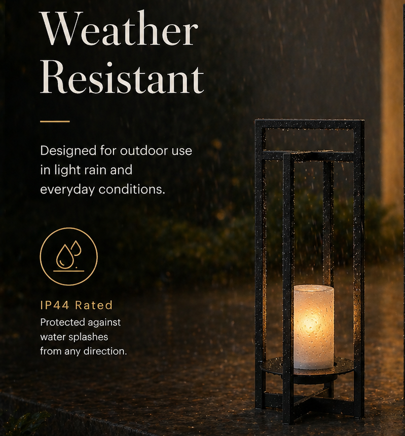 H24" Solar-Powered Outdoor Lantern with Flickering LED Candle Automatic Dusk-to-Dawn Light Weather-Resistant Black Metal Frame 7