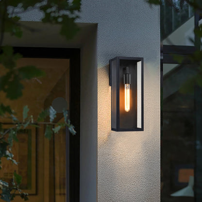 Royelux Modern Black Outdoor Wall Lantern with Clear Glass, Auto Dusk to Dawn Wall Sconce