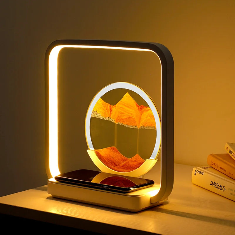 Royelux 3D Moving Sand Art Lamp with 15W Wireless Charger & LED Desk Light